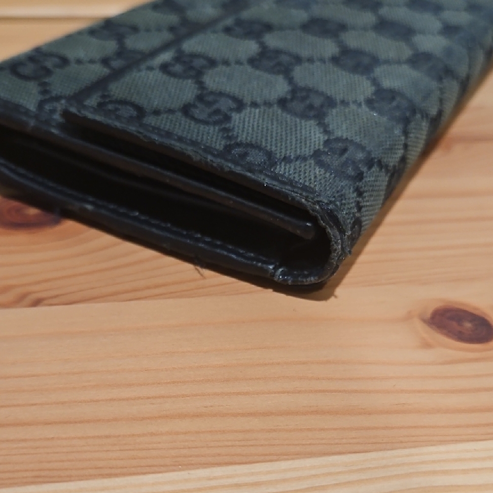 Gucci GG Monogram Black Canvas Leather Trifold Long Continental Wallet Vintage - Picture 12 of 15